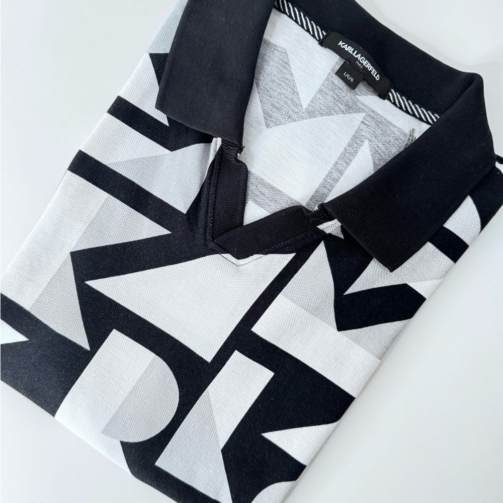 Karl Lagerfeld Monochrome Geometric Polo Size L, Brand New! Never been Worn!